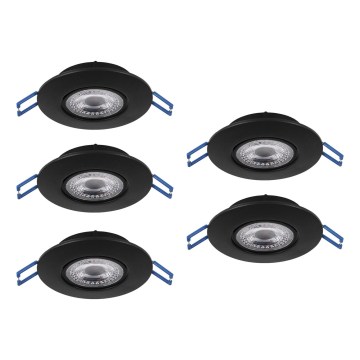 Eglo - Set of 5 LED recessed downlights, 4.9 W, 230 V, selectable color temperature 2700/4000/6500 K, Ø 9 cm, black