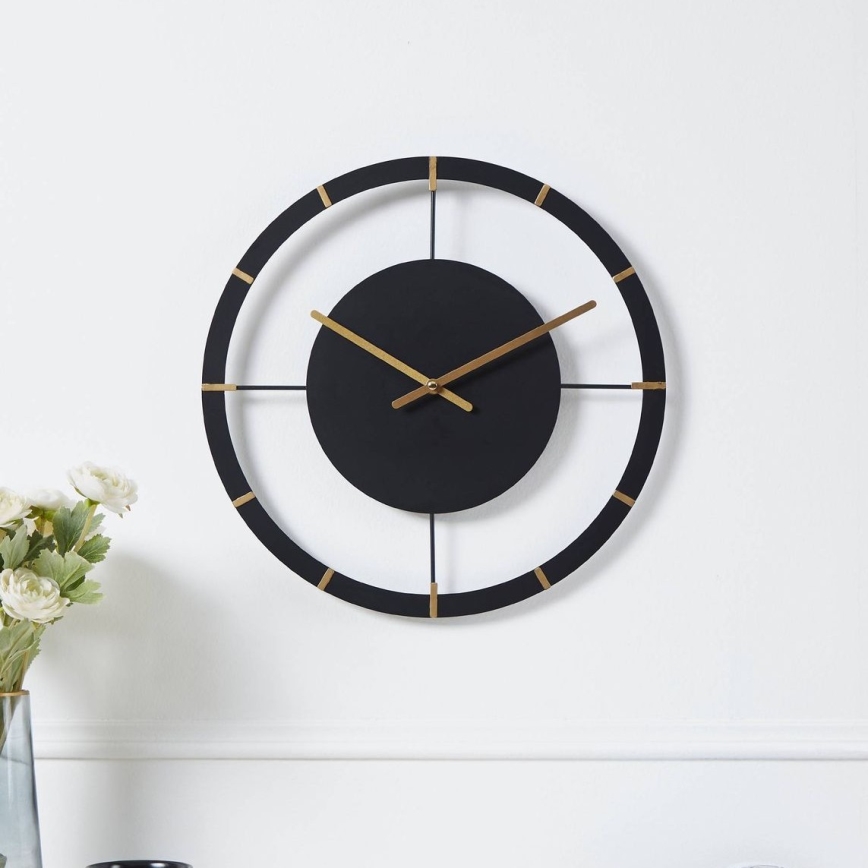 Eglo - Wall clock 1xAA d. 40 cm black/gold