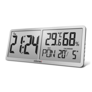 ELDONEX ECL-1110-SL - TimeCheck Digital Wall Clock 4xAA, Silver