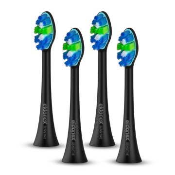ELDONEX ETB-0002-BK - Set of 4 SENSITIVE Replacement Brush Heads for SonicPro Electric Toothbrush, Black