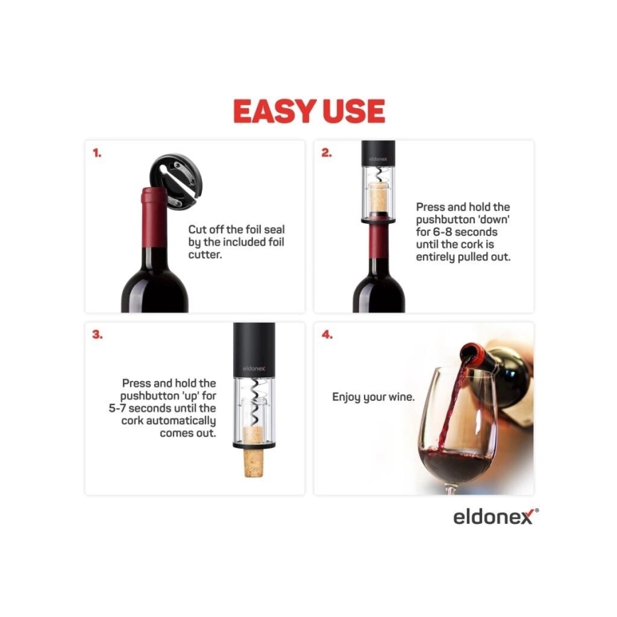ELDONEX EWO-2100-BK - Electric wine opener 4xAA black