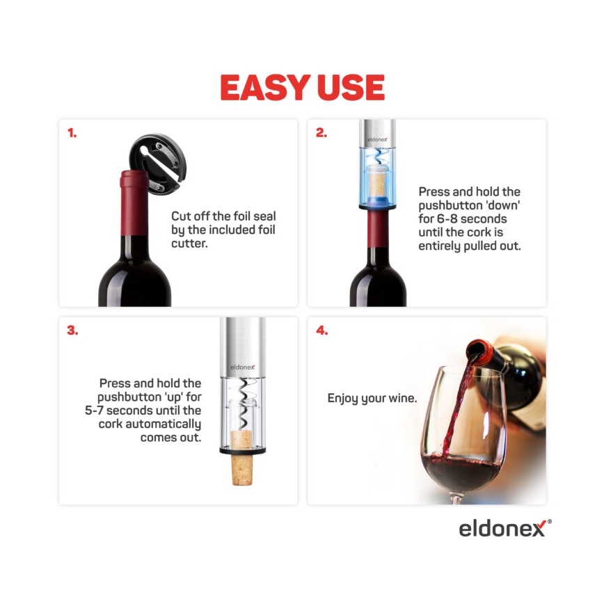 ELDONEX EWO-2200-SL - Electric wine opener 4xAA matte chrome