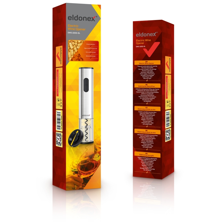 ELDONEX EWO-2200-SL - Electric wine opener 4xAA matte chrome