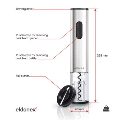 ELDONEX EWO-2200-SL - Electric wine opener 4xAA matte chrome