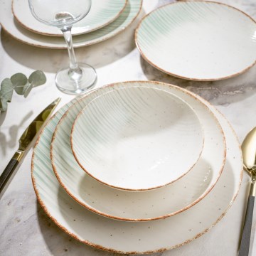 Elegant 24-piece porcelain dinnerware set in white and green