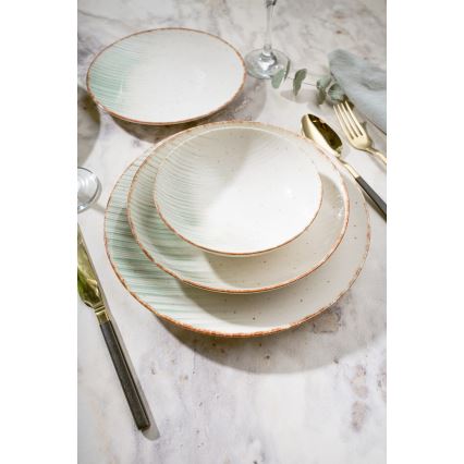 Elegant 24-piece porcelain dinnerware set in white and green