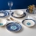Elegant 24-piece porcelain dinnerware set in white, blue and gold
