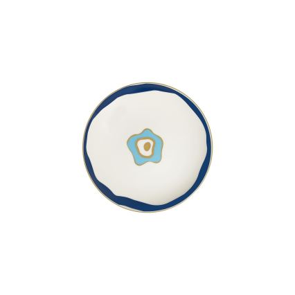 Elegant 24-piece porcelain dinnerware set in white, blue and gold