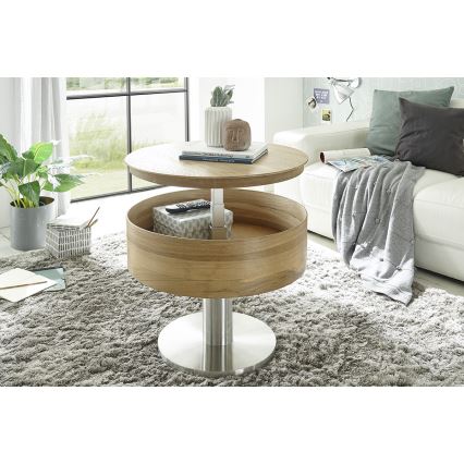 ELEMENT lift-top coffee table, Ø 60 cm, oak/silver