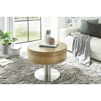 ELEMENT lift-top coffee table, Ø 60 cm, oak/silver