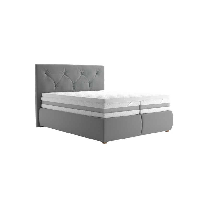 ELEN 160x200 cm Boxspring Bed with Mattress and Topper, Grey