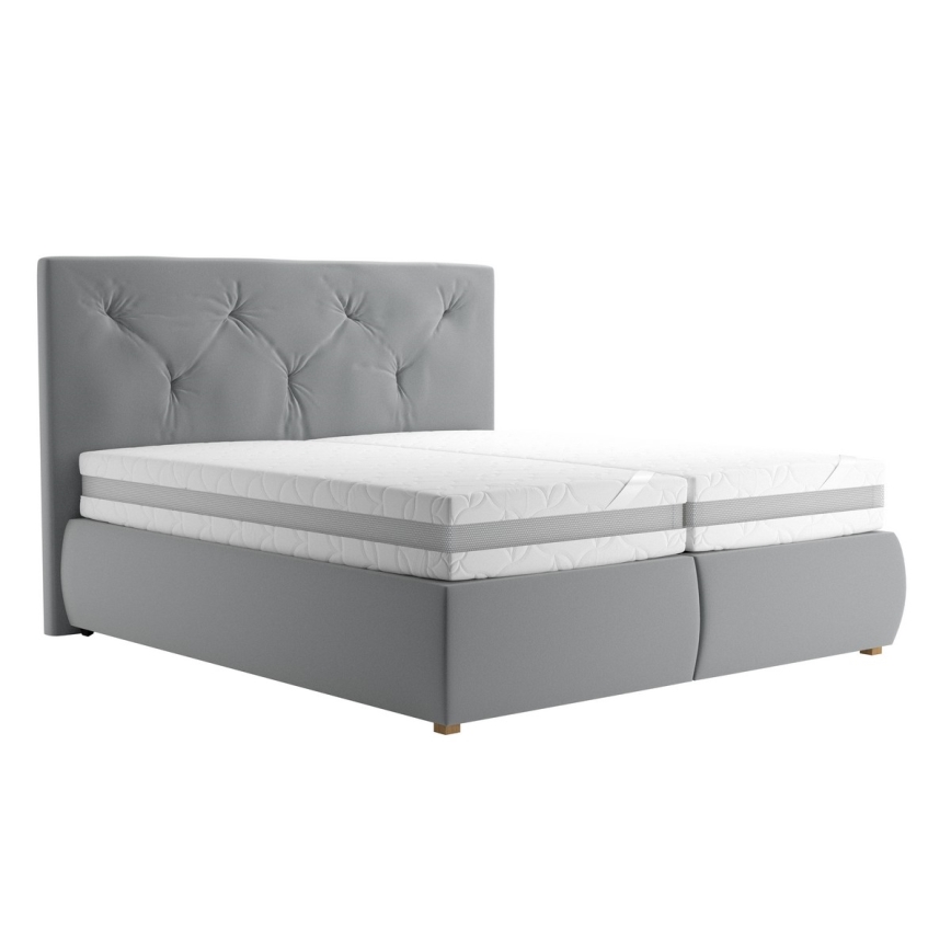 ELEN 180x200 cm Grey Box Spring Bed with Mattress and Topper
