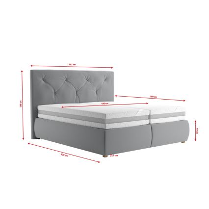 ELEN 180x200 cm Grey Box Spring Bed with Mattress and Topper