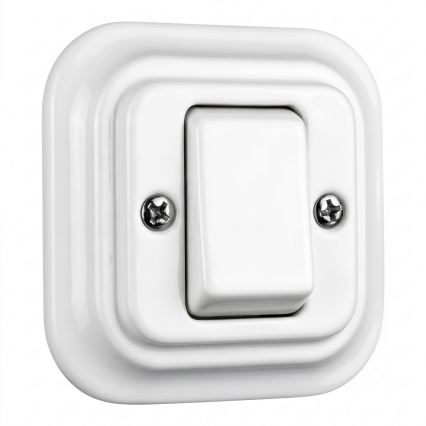 Elhard - Retro ceramic intermediate (4-way) switch with wide rocker, frame No. 7, white