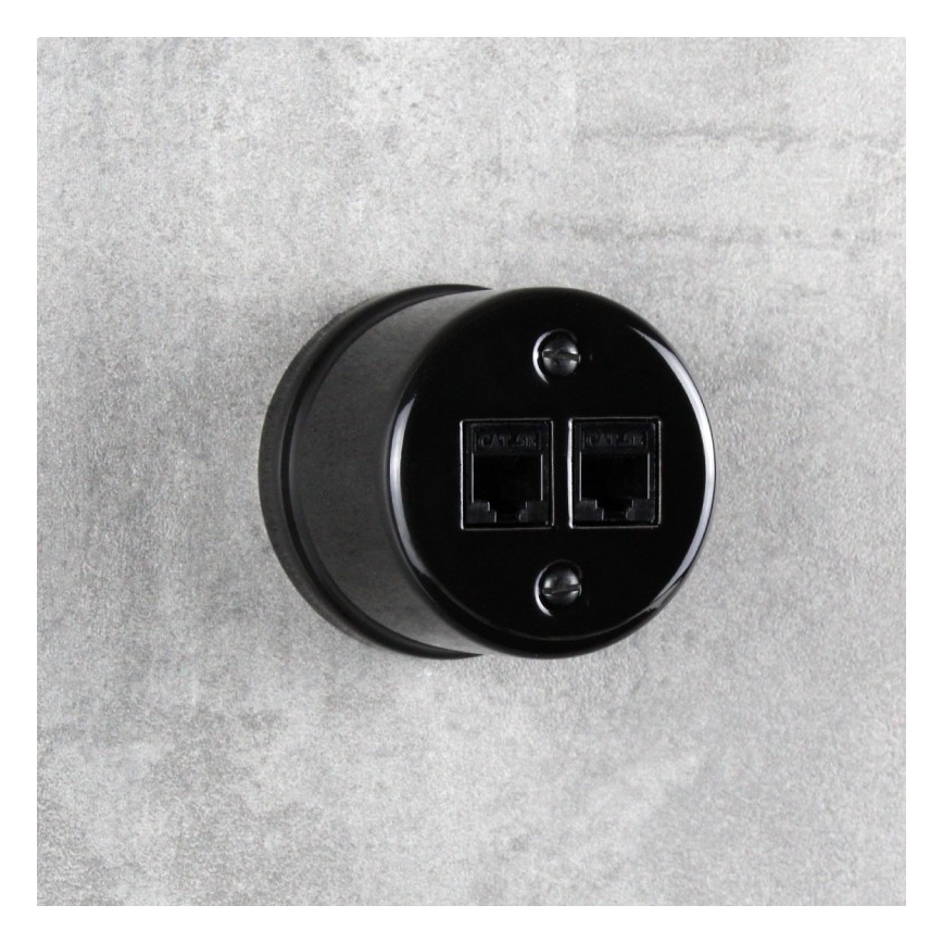 Elhard - Ceramic Retro Data Outlet 2x RJ45, Black