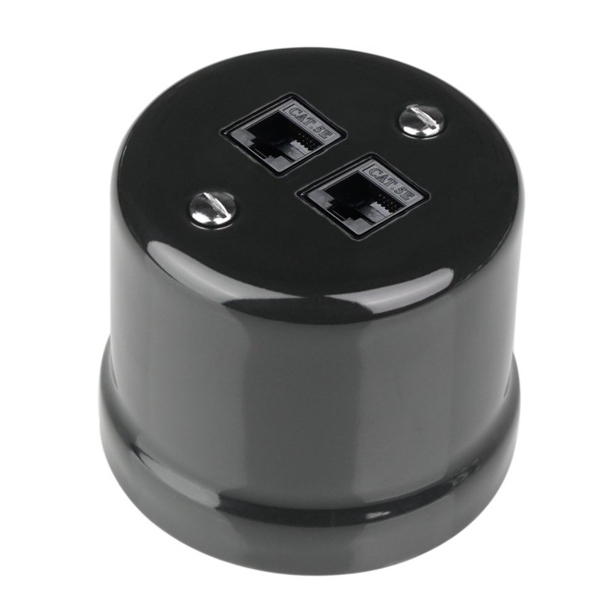 Elhard - Ceramic Retro Data Outlet 2x RJ45, Black