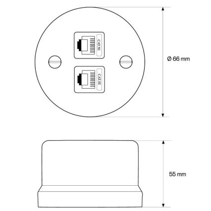 Elhard - Ceramic Retro Data Outlet 2x RJ45, Black