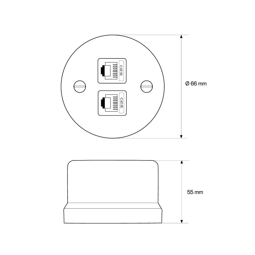 Elhard - Ceramic Retro Data Outlet 2x RJ45, Black