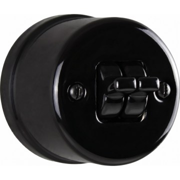 Elhard - Ceramic Retro Double-Gang Staircase Switch with Lever, No. 6+6, Black