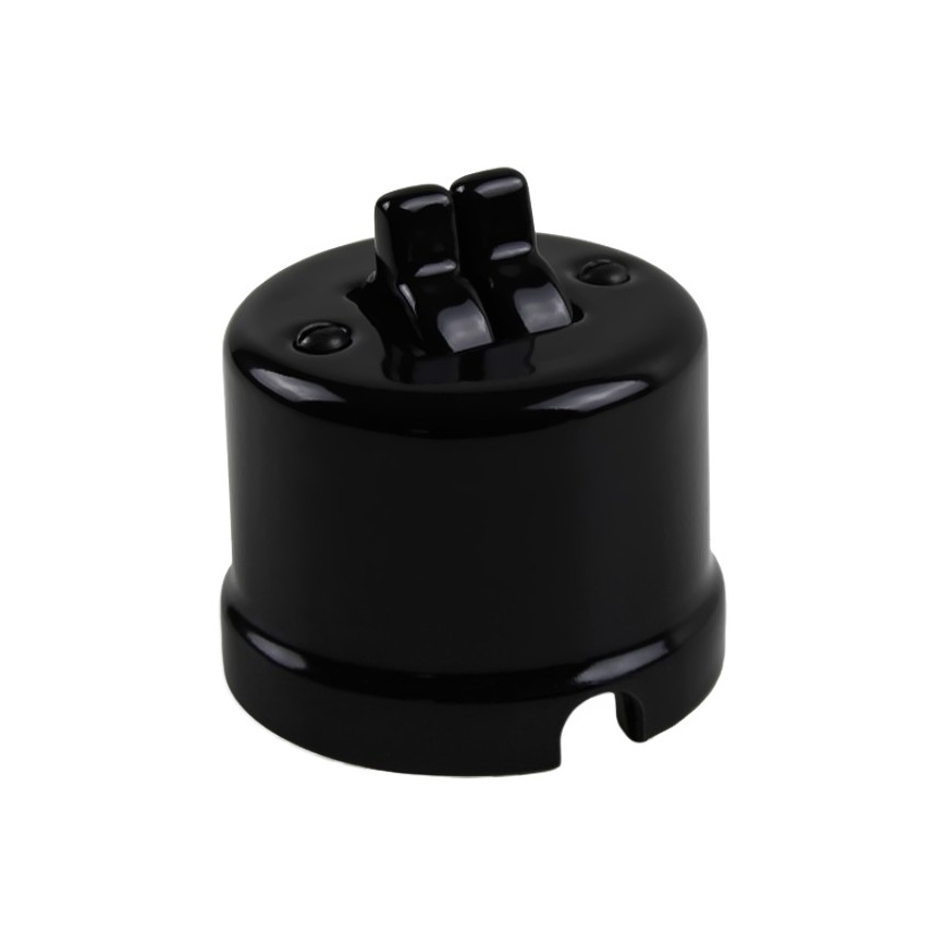Elhard - Ceramic Retro Double-Gang Staircase Switch with Lever, No. 6+6, Black