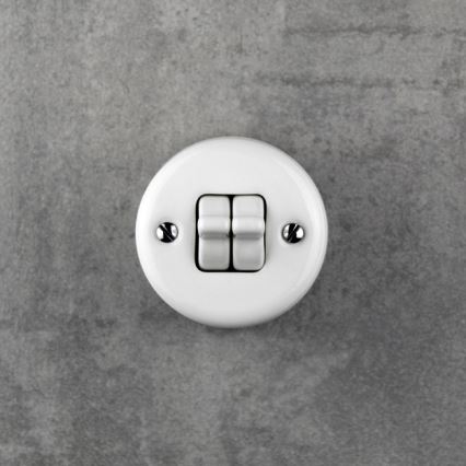 Elhard - Ceramic Retro Double-Gang Stairway Switch with Toggle No. 6+6, White