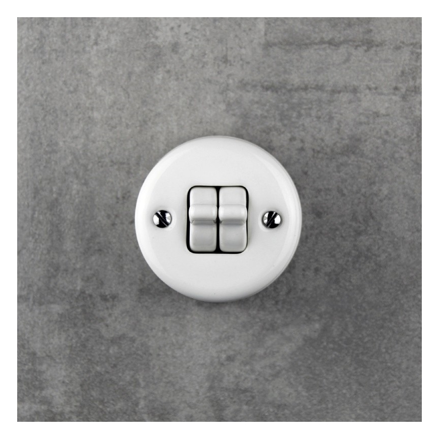 Elhard - Ceramic Retro Double-Gang Stairway Switch with Toggle No. 6+6, White