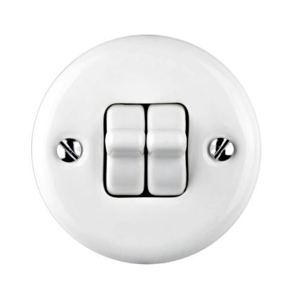 Elhard - Ceramic Retro Double-Gang Stairway Switch with Toggle No. 6+6, White