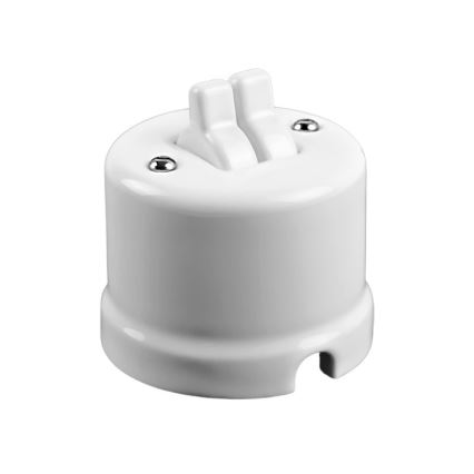 Elhard - Ceramic Retro Double-Gang Stairway Switch with Toggle No. 6+6, White