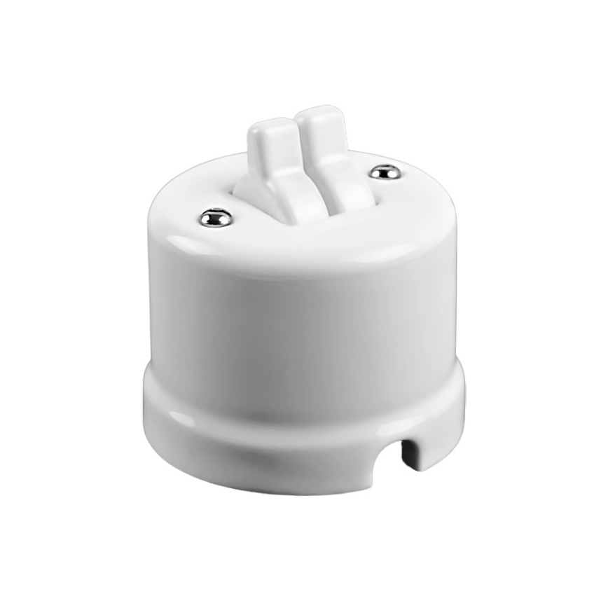 Elhard - Ceramic Retro Double-Gang Stairway Switch with Toggle No. 6+6, White