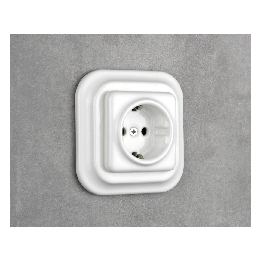 Elhard - Ceramic Retro Frameless SCHUKO Household Socket 230V White