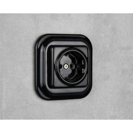 Elhard - Ceramic Retro Frameless Schuko Wall Socket 230V, Black