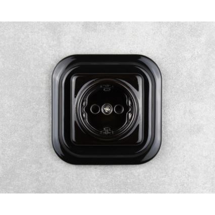 Elhard - Ceramic Retro Frameless Schuko Wall Socket 230V, Black