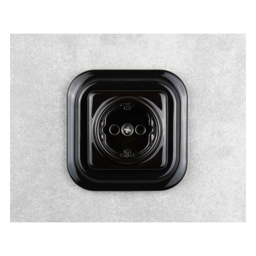 Elhard - Ceramic Retro Frameless Schuko Wall Socket 230V, Black