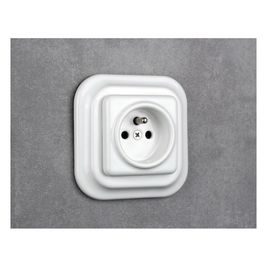 Elhard - Ceramic Retro Household Socket, Frameless, 230V, White