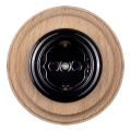 Elhard - Ceramic retro household socket with frame SCHUKO 230V black/light wood