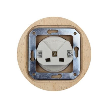 Elhard - Ceramic retro household socket with frame SCHUKO 230V black/light wood