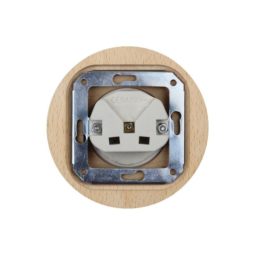 Elhard - Ceramic retro household socket with frame SCHUKO 230V black/light wood