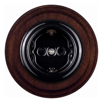 Elhard - Ceramic retro household socket with SCHUKO frame 230V black/dark wood