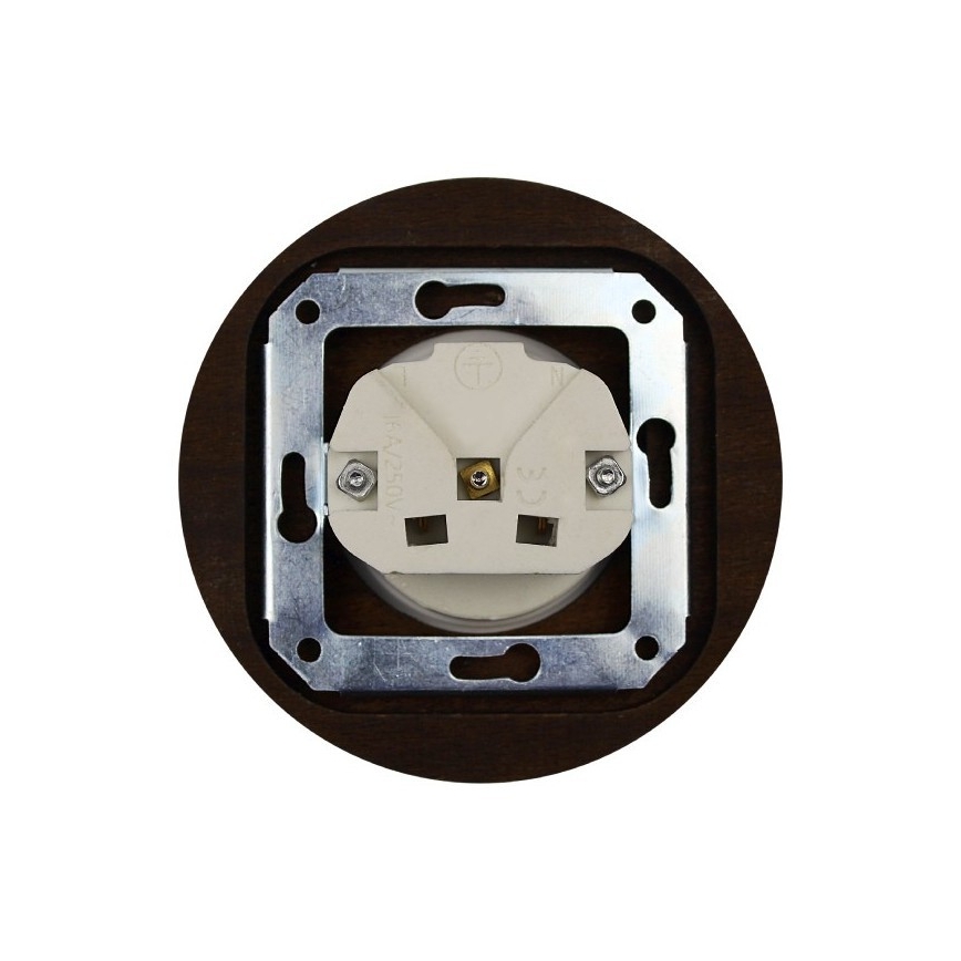 Elhard - Ceramic retro household socket with SCHUKO frame 230V black/dark wood