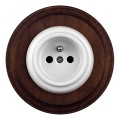 Elhard - Ceramic retro household wall outlet with frame, 230 V, white/dark wood