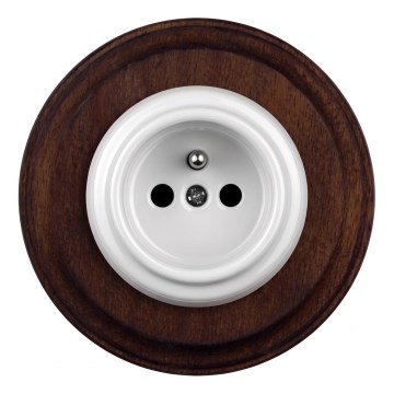 Elhard - Ceramic retro household wall outlet with frame, 230 V, white/dark wood