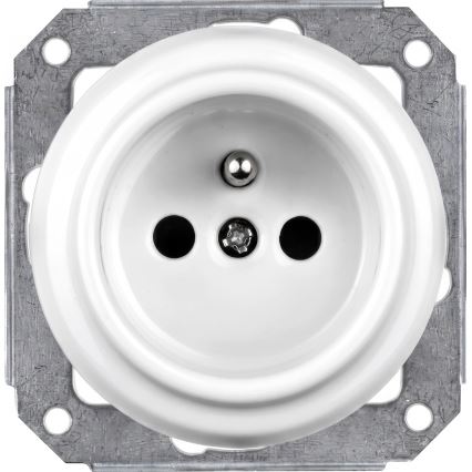 Elhard - Ceramic retro household wall outlet with frame, 230 V, white/dark wood