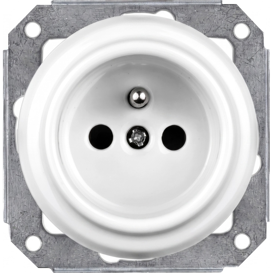 Elhard - Ceramic retro household wall outlet with frame, 230 V, white/dark wood