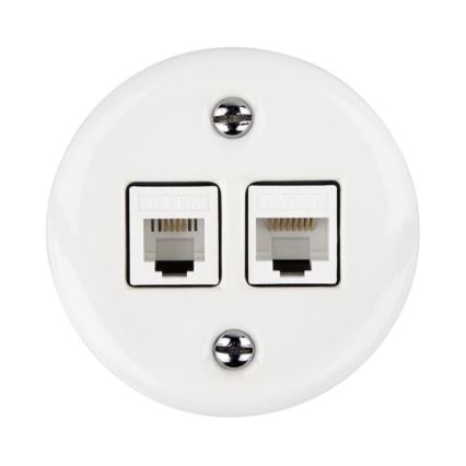 Elhard - Ceramic Retro Network Outlet 2x RJ45, White