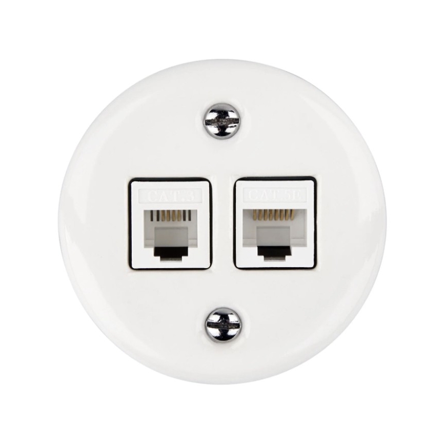 Elhard - Ceramic Retro Network Outlet 2x RJ45, White