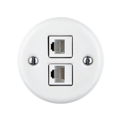 Elhard - Ceramic Retro Network Outlet 2x RJ45, White