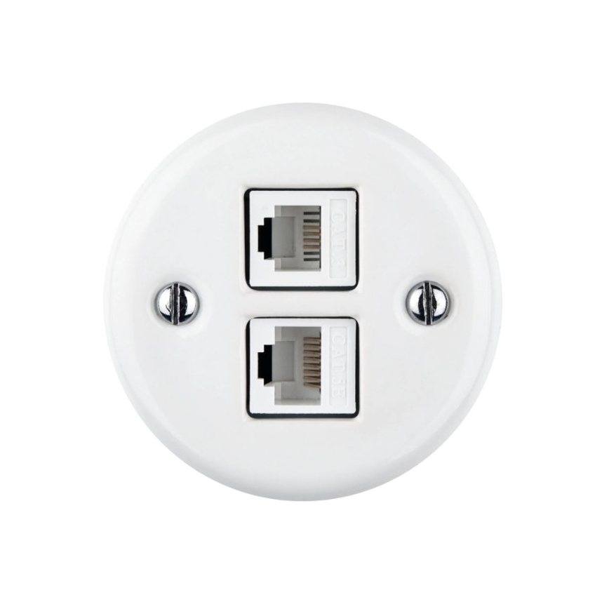 Elhard - Ceramic Retro Network Outlet 2x RJ45, White