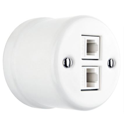 Elhard - Ceramic Retro Network Outlet 2x RJ45, White