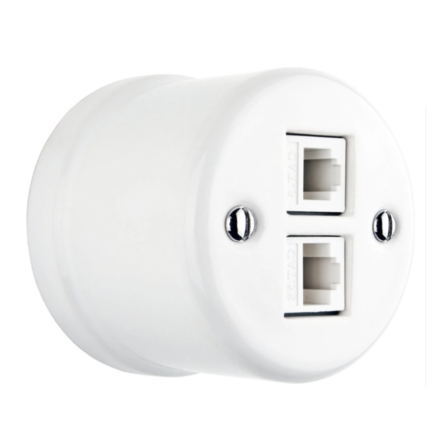 Elhard - Ceramic Retro Network Outlet 2x RJ45, White