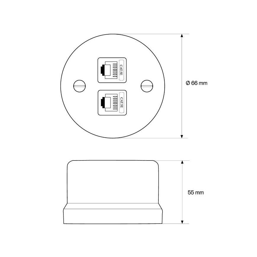 Elhard - Ceramic Retro Network Outlet 2x RJ45, White